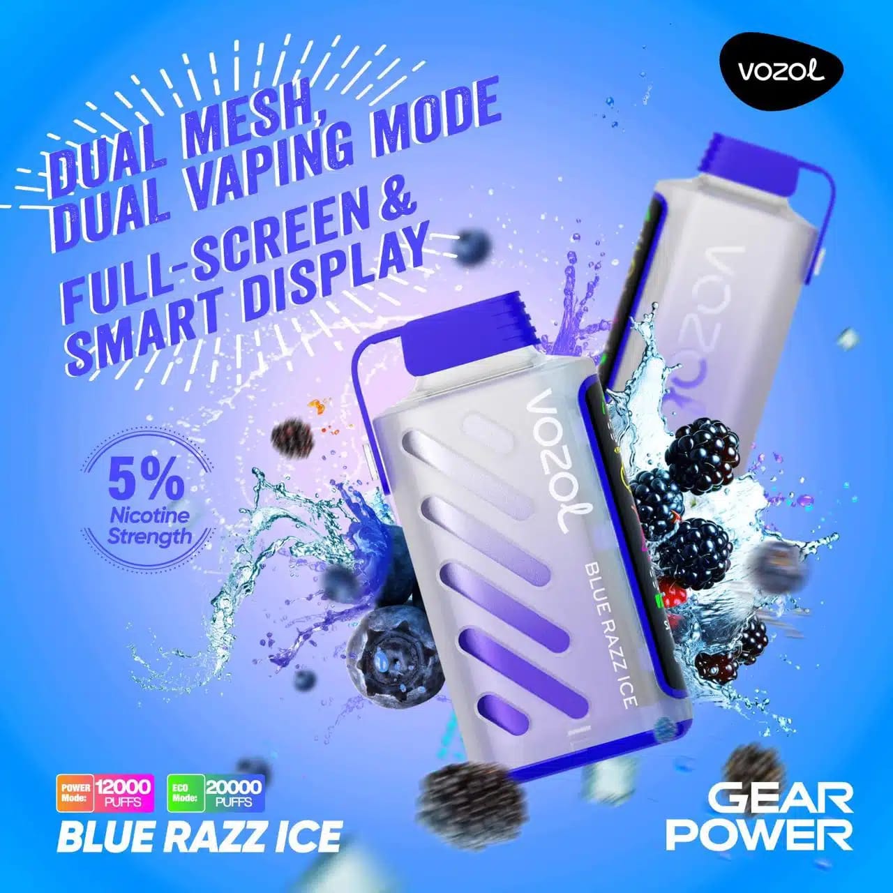 Vozol Gear Power 20000 Blue Razz Ice